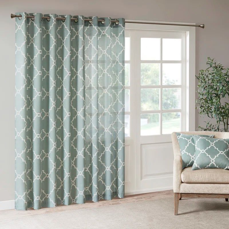 Seafoam and White Grommet Top Light-Filtering Curtain Panel