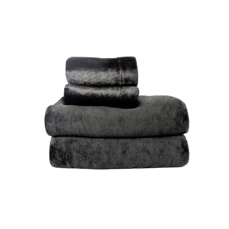 Queen Black Solid Flannel Fleece Sheet Set