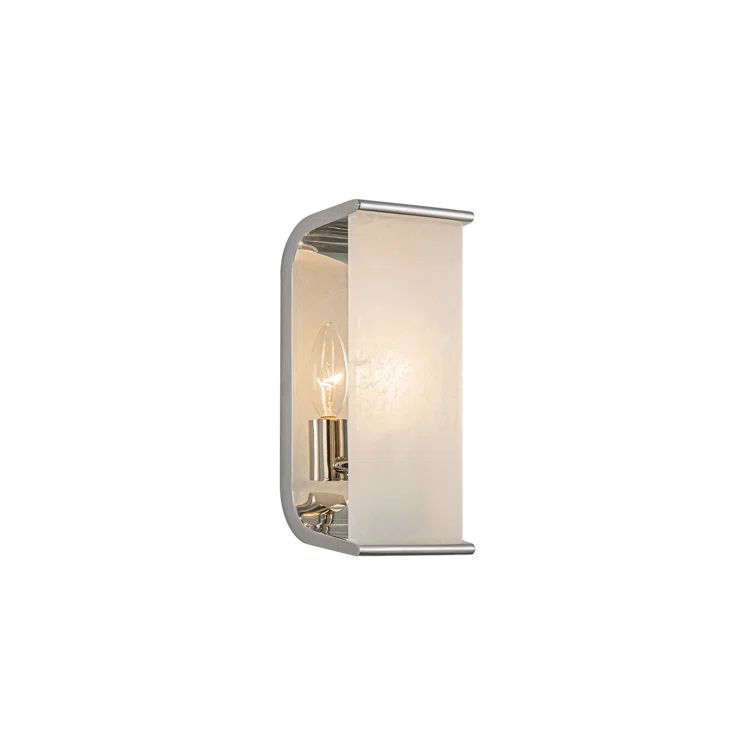 Small Polished Nickel and Alabaster Bath Sconce