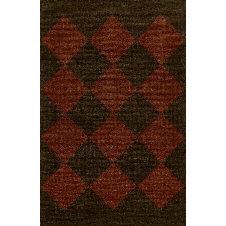 Copper and Dark Brown Wool Handmade 8' x 10' Flat Woven Rug