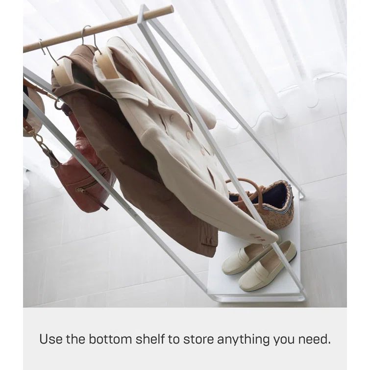 Slim Black Steel Freestanding Hanger Rack with Shelf