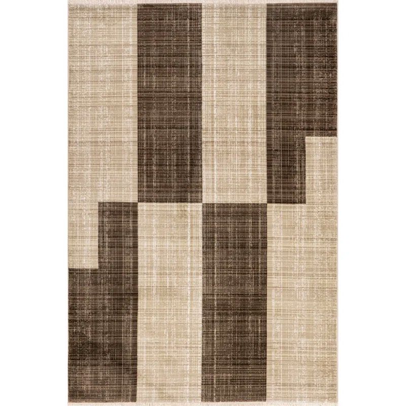 Lauren Liess Cedarwood Fringed Beige and Brown Synthetic Rectangular Rug 5' x 7'