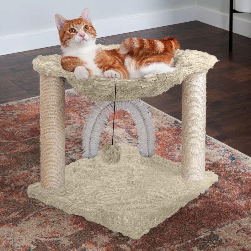 Cream Plush Cat Hammock with Sisal Scratching Posts