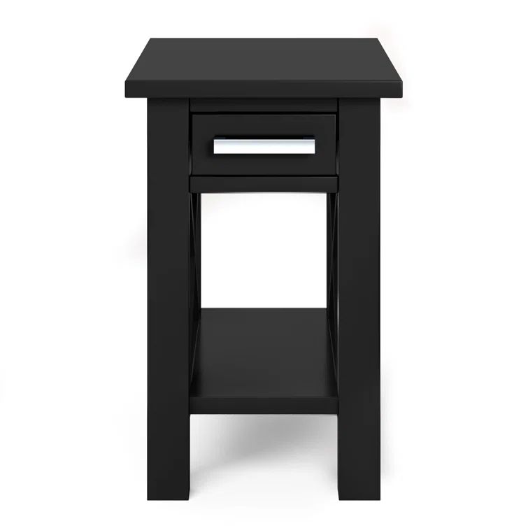 Black Pine Wood Narrow Side Table with Storage