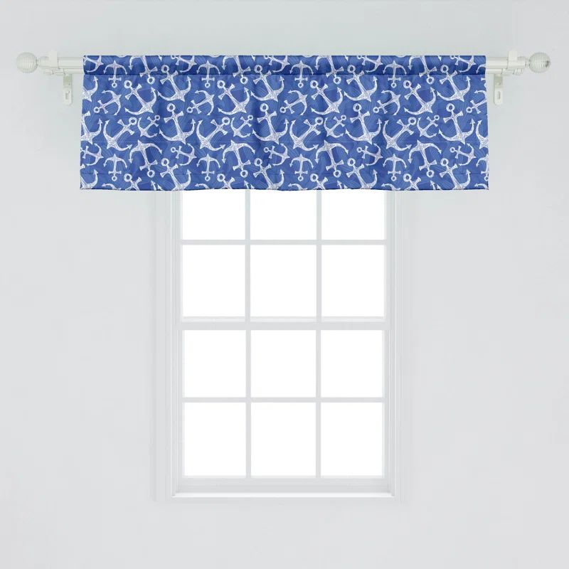 Azure Blue and White Nautical Rod Pocket Valance Set
