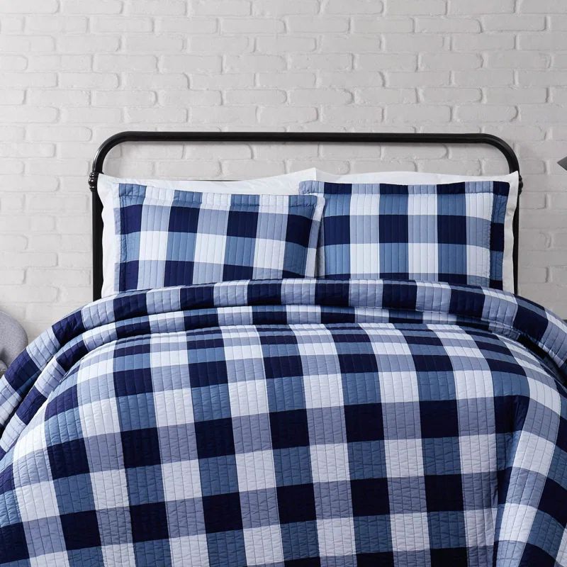 Black and White Buffalo Plaid Twin Microfiber Quilt Set