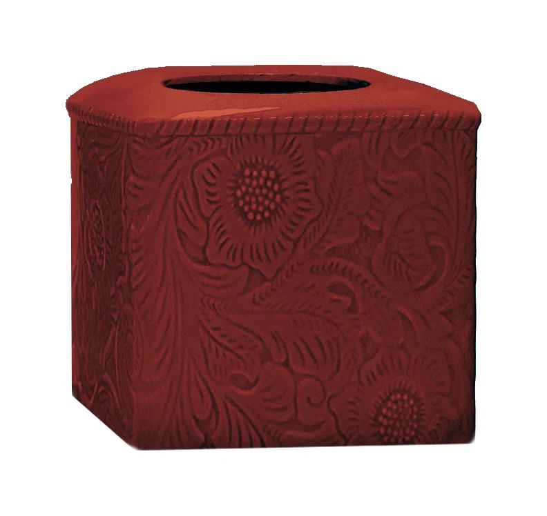 Red Embossed Ceramic Floral Tissue Box Cover