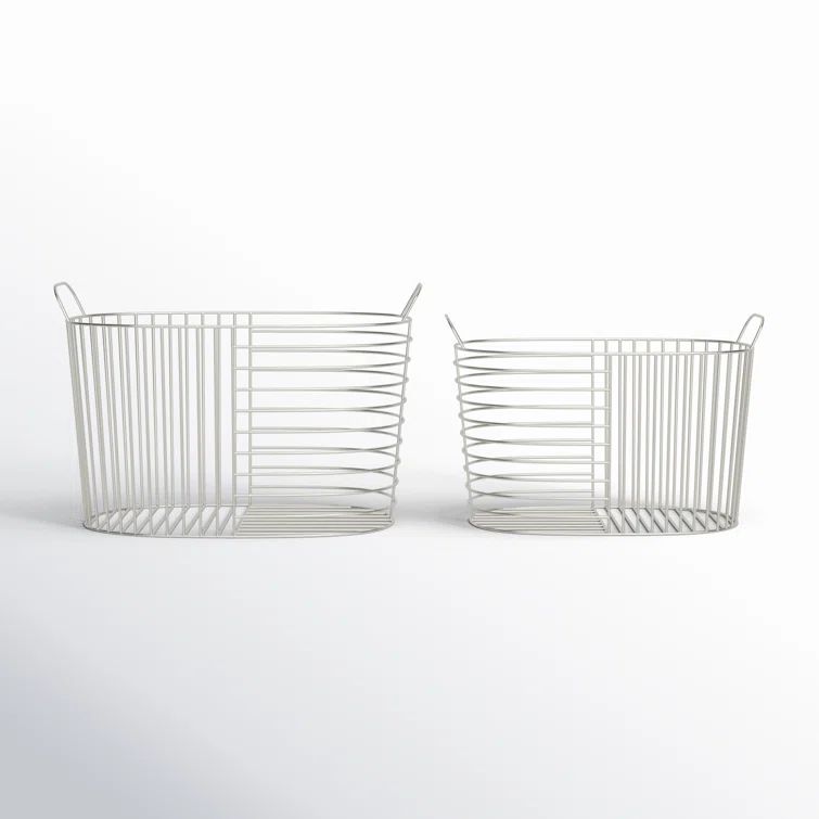 Silver Oval Metal Baskets with Handles - Set of 2