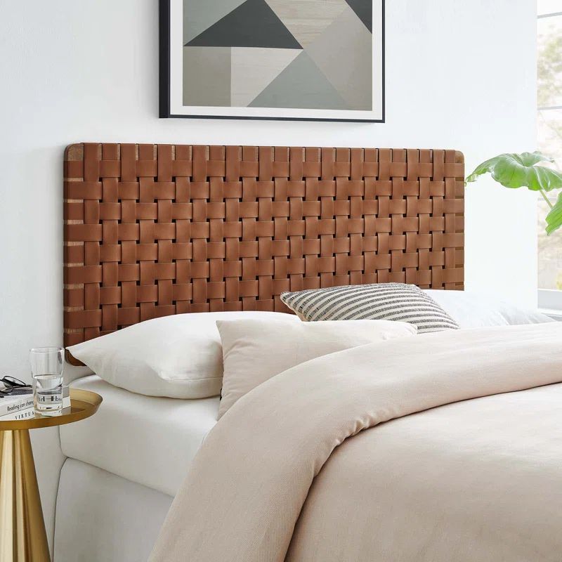 Sparta Full Brown Faux Leather Woven Headboard