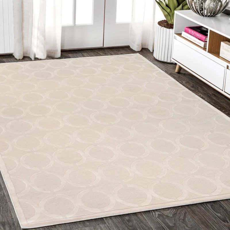 Ivory Hand-Tufted Wool and Silk Rectangular Rug, 12' x 15'