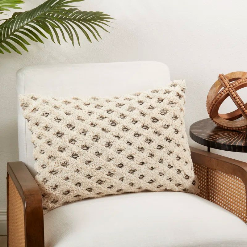 Natural Tufted Diamond Pattern Rectangle Throw Pillow