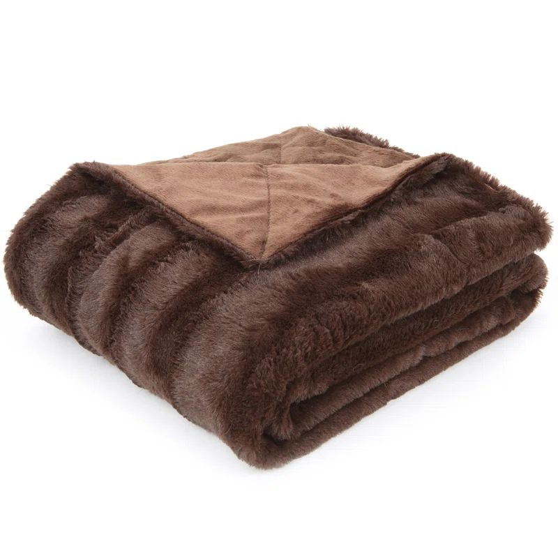 Chocolate Brown Faux Fur Reversible Throw Blanket