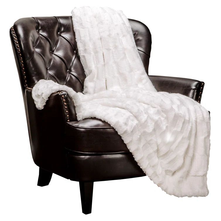 Luxurious White Faux Fur and Sherpa Reversible Throw Blanket, 60" x 70"