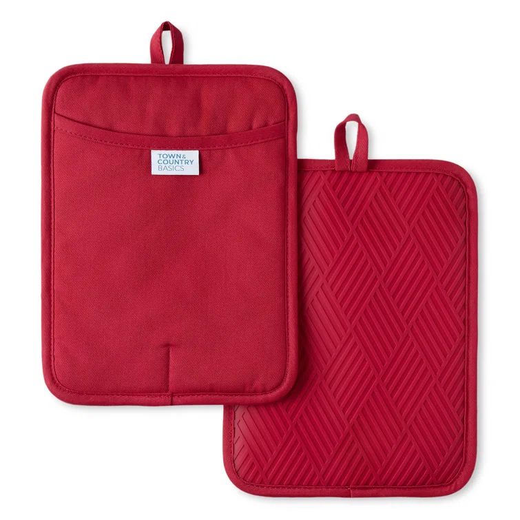 Red Basketweave Soft Silicone Pot Holder Set, 7.5" x 10"