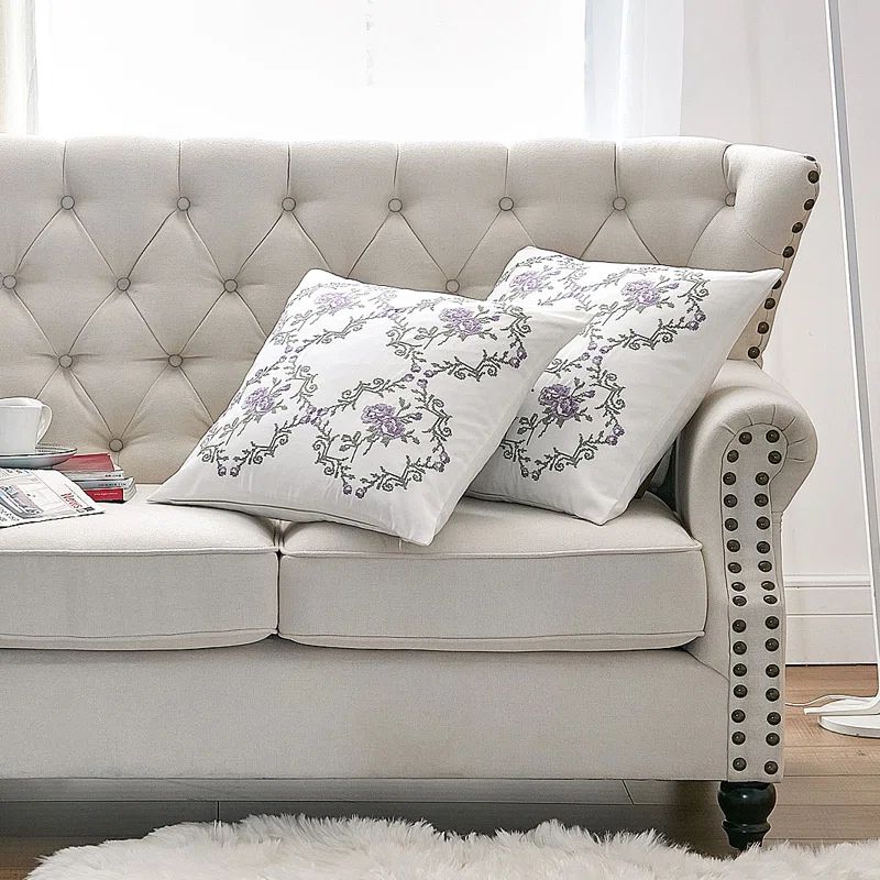 Lilac Embroidered Floral Euro Pillow Cover Set
