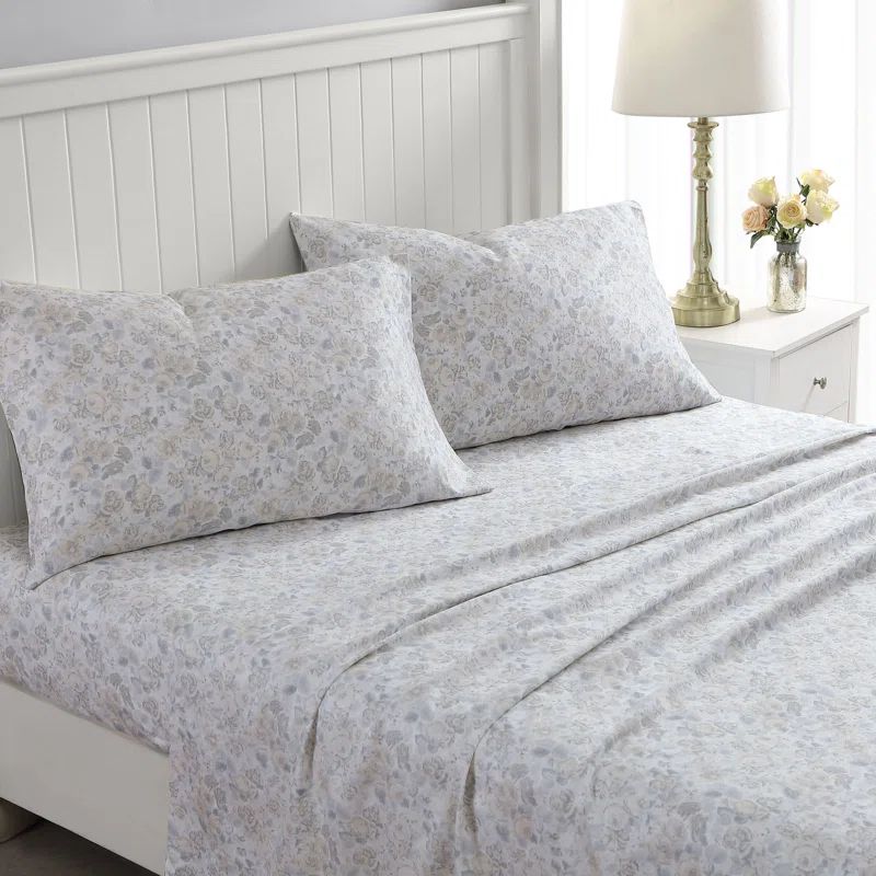 King Gray Floral Cotton Sateen Deep Pocket Sheet Set