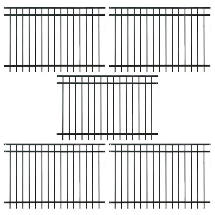 Black Heavy Duty Flat Top Metal Fence Panel, 4 ft. H x 6 ft. W, Pack of 5