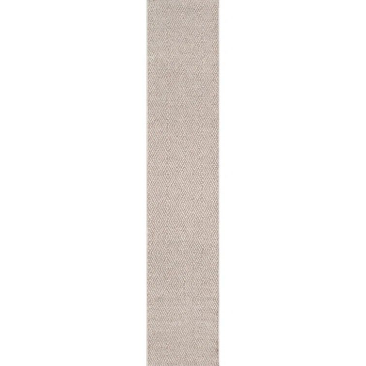 Natural Beige Geometric Polypropylene Runner Rug