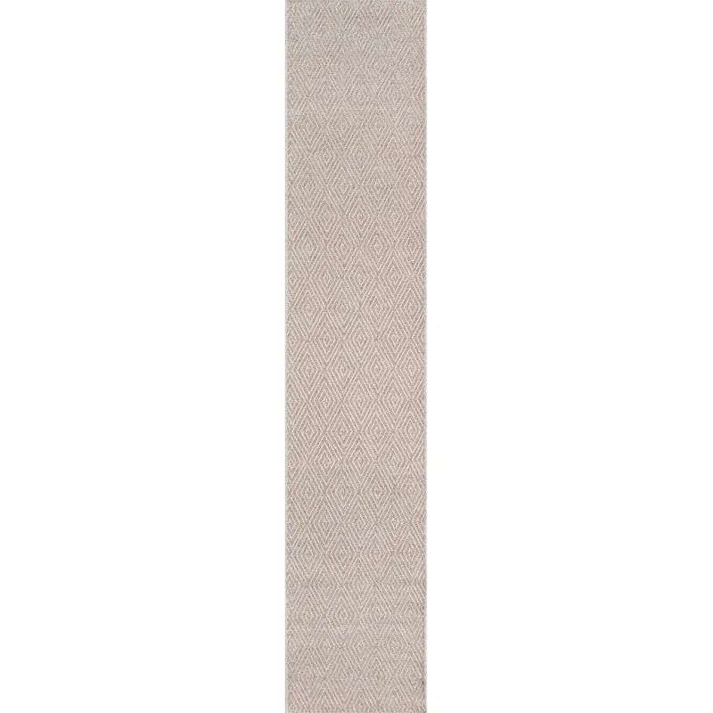 Natural Beige Geometric Polypropylene Runner Rug