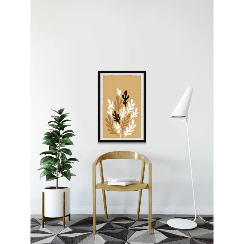 Mid-Century Modern Leaf Collection Framed Print in Brown and White