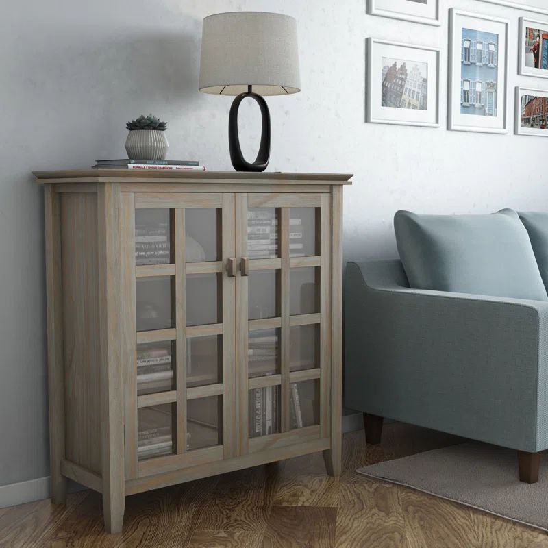 Distressed Grey Solid Wood 2-Door Accent Cabinet with Adjustable Shelves