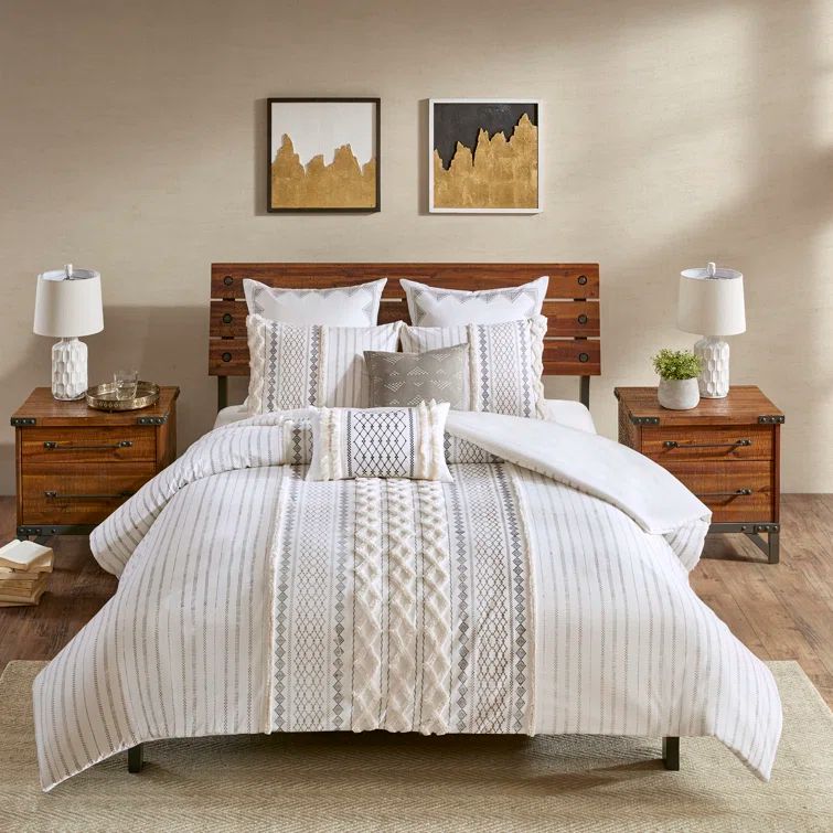 Ivory King Cotton Reversible Comforter Set with Chenille