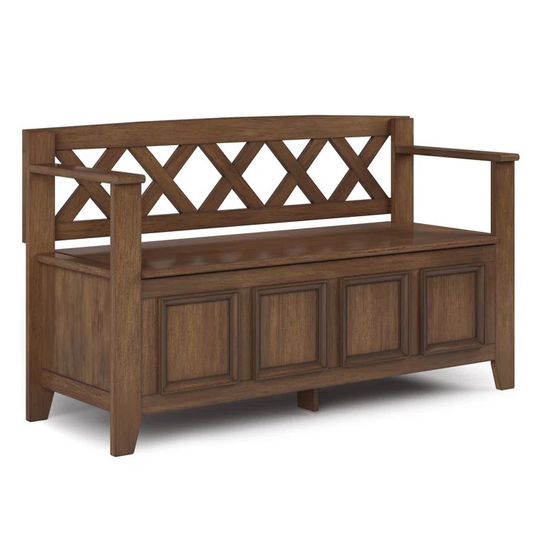 Amherst Rustic Natural Aged Brown Solid Wood Entryway Bench with Storage