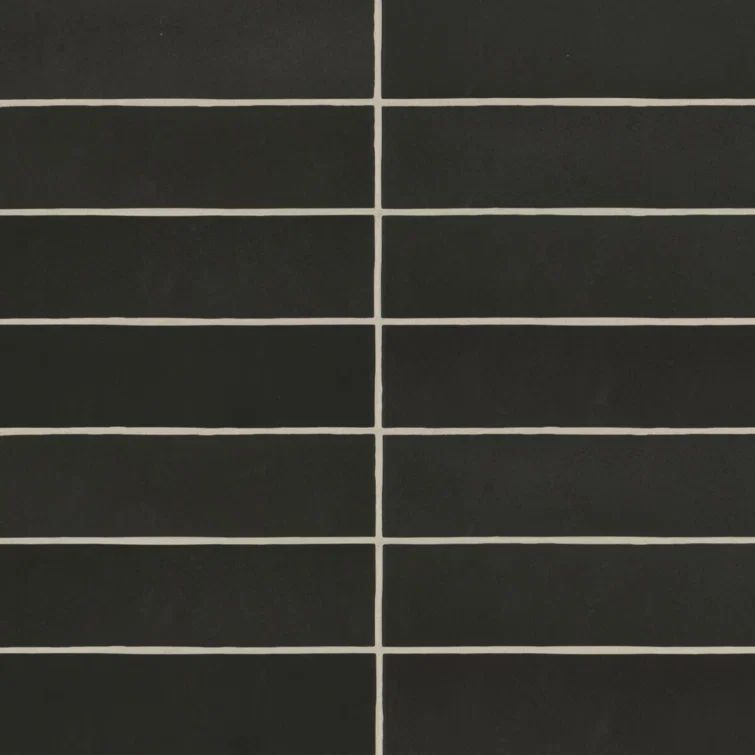Makoto Matte Black Ceramic Rectangular Wall Tile, 2 x 10 inches