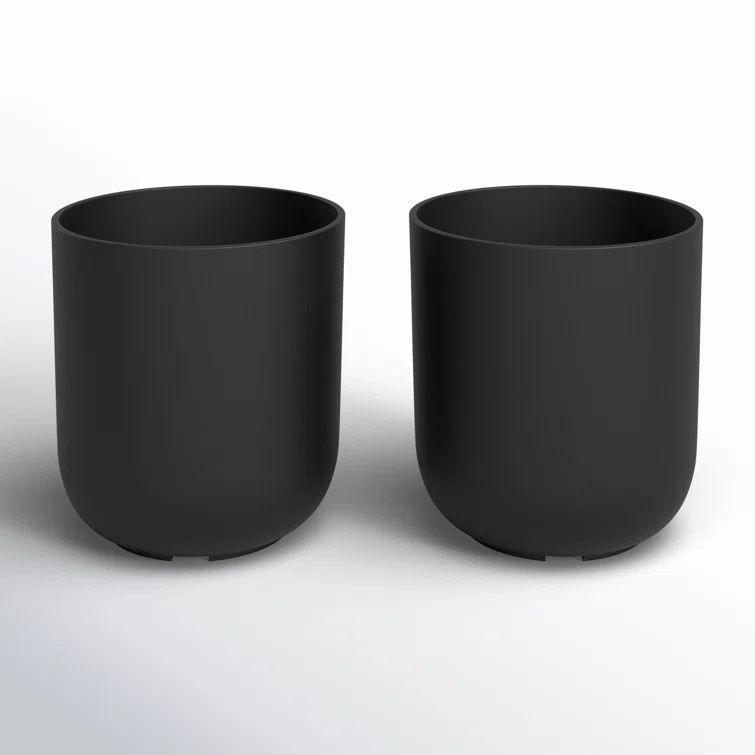 Mason Series Black Plastic-Stone 10" Planter Set of 2