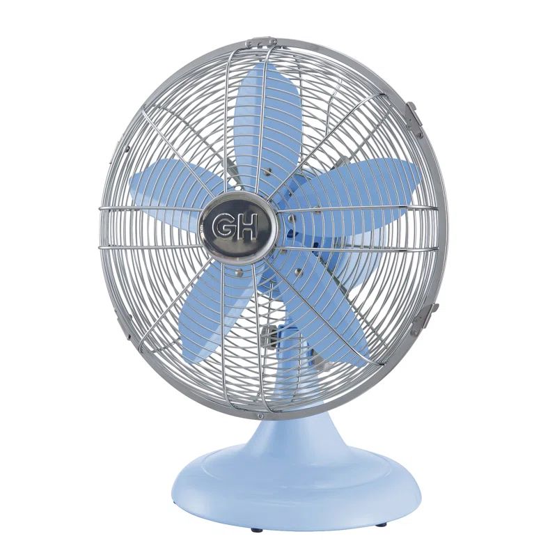 Light Blue Metal Retro 12" Oscillating Table Fan