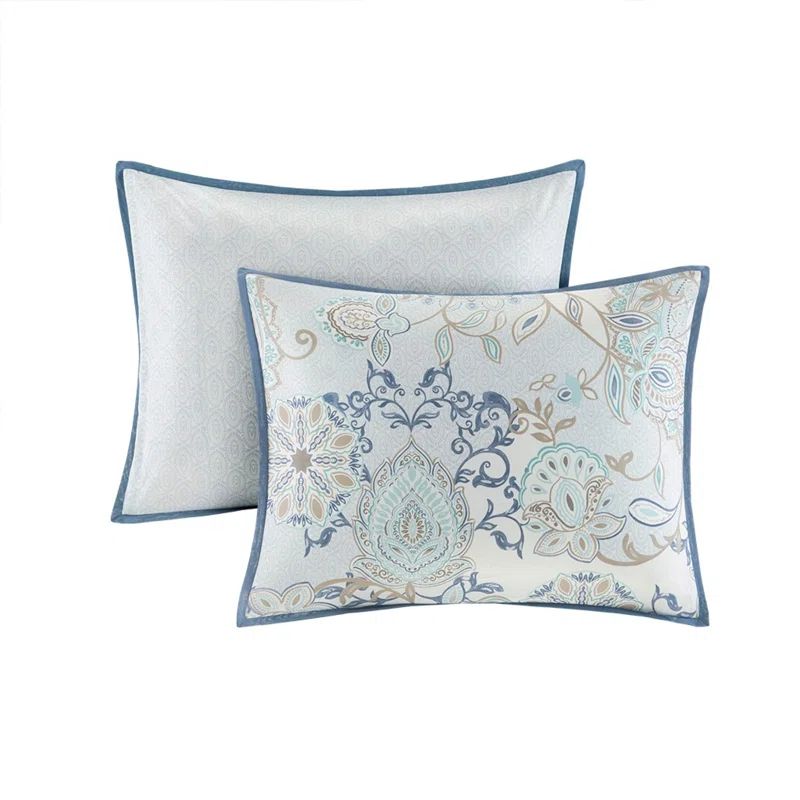 Boho-Chic Blue Floral Cotton King/Cal King Duvet Set