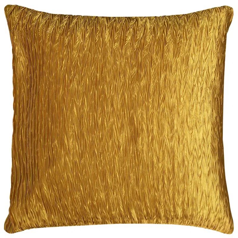 Gold Crinkle Textured Polyester Square Throw Pillow