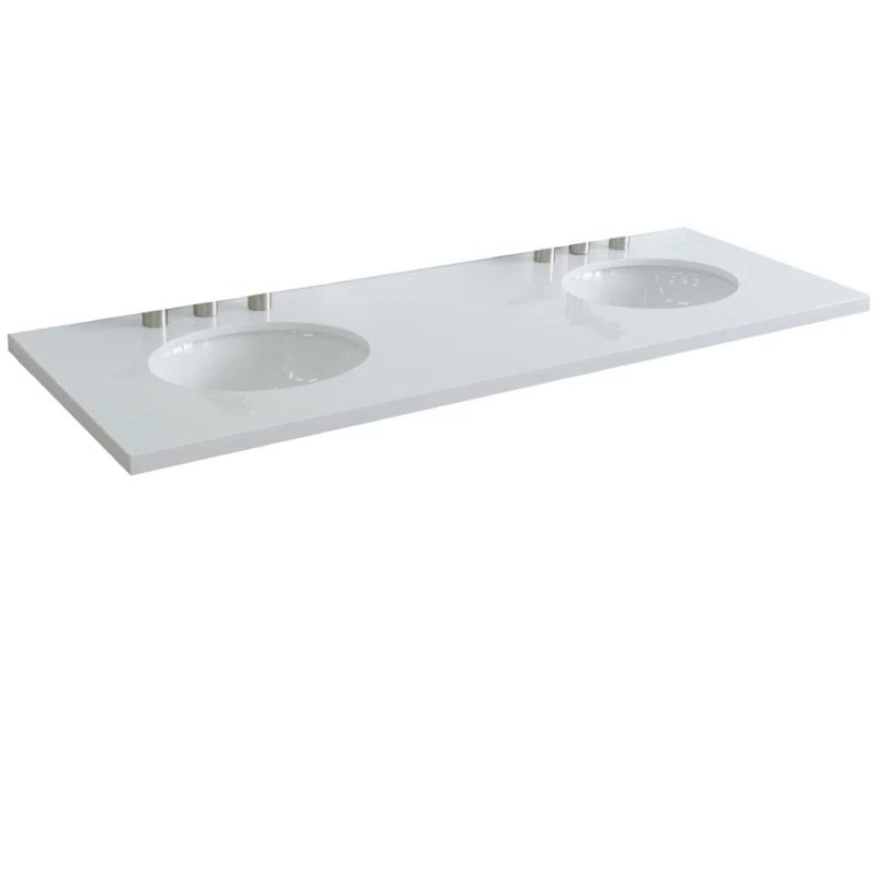 61'' White Quartz Double Vanity Top with Ceramic Undermount Sinks