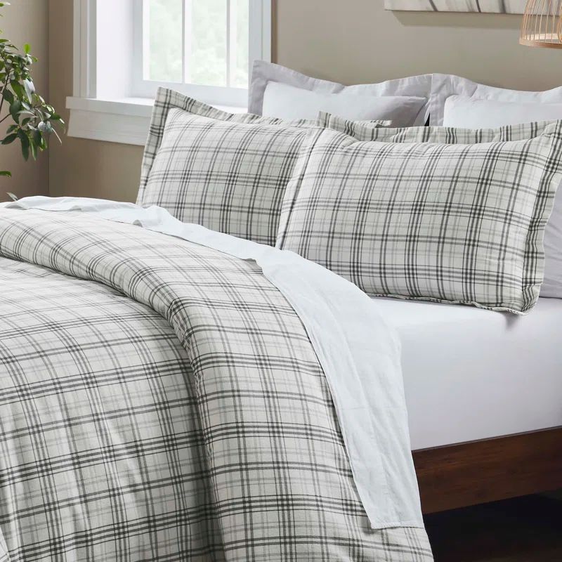 Charcoal Plaid Flannel Cotton Full/Queen Duvet Cover Set