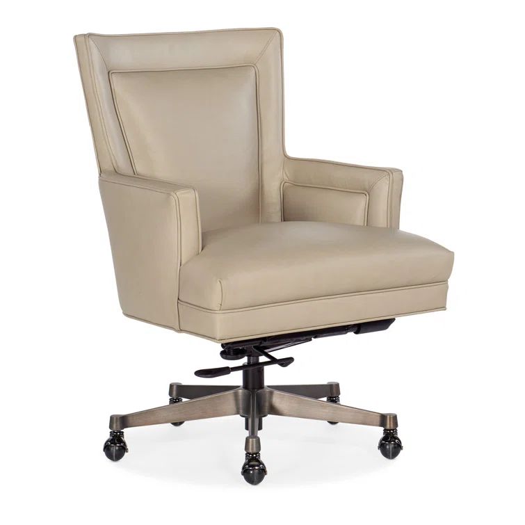 Beige Leather Swivel Executive Chair with Metal Base