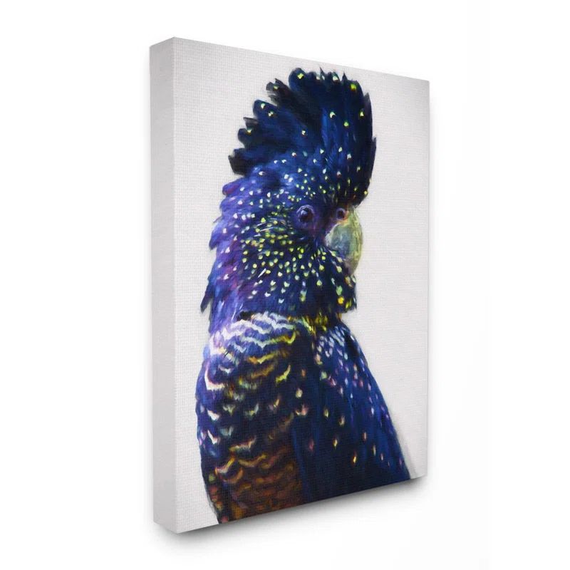 Tropical Parrot Bird Feathers Blue and Gold Canvas Wall Art