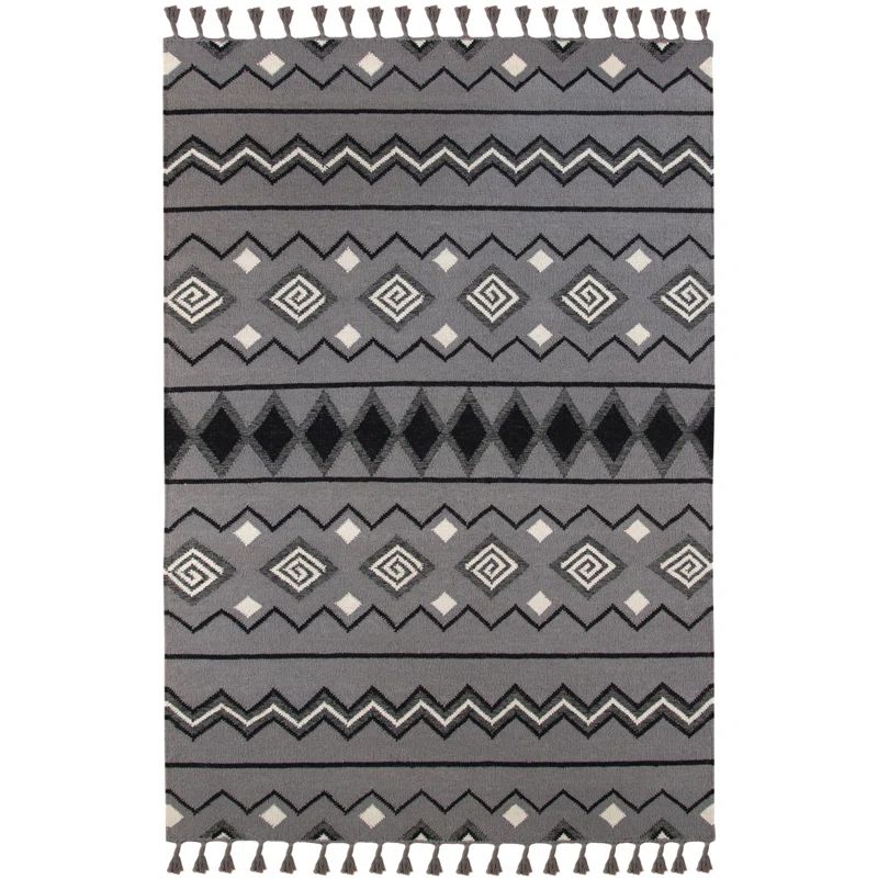 Gray Geometric Wool Flat Woven Rectangular Area Rug