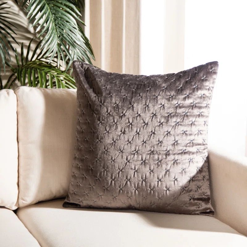 Deana Dark Grey 19" Embroidered Square Throw Pillow