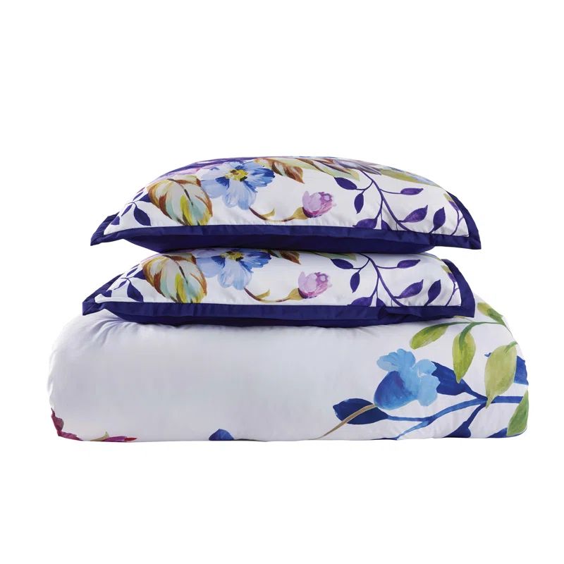 King White Microfiber Floral Comforter Set with Shams
