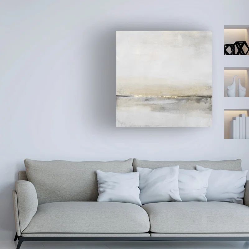 Tim OToole Horizontal Flow I Abstract Canvas Art in White and Gray