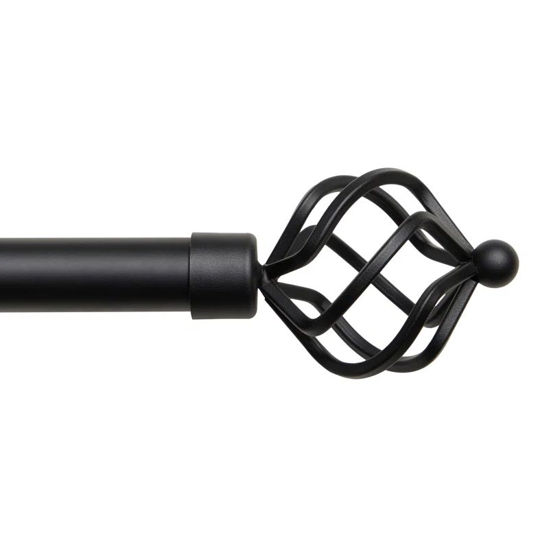 Adjustable Matte Black Iron Curtain Rod with Geometric Finials