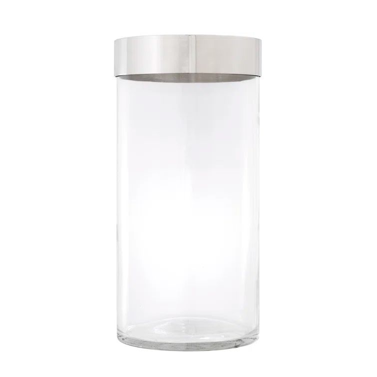 Large Clear Glass Hurricane Candle Holder with Nickel Finish