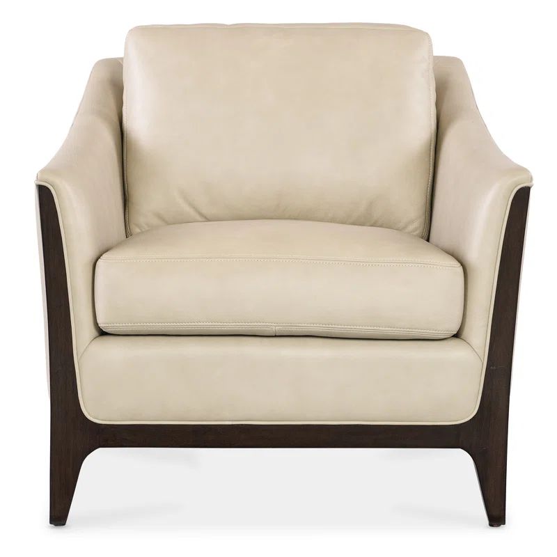 Sophia Beige Leather and Wood Accent Chair