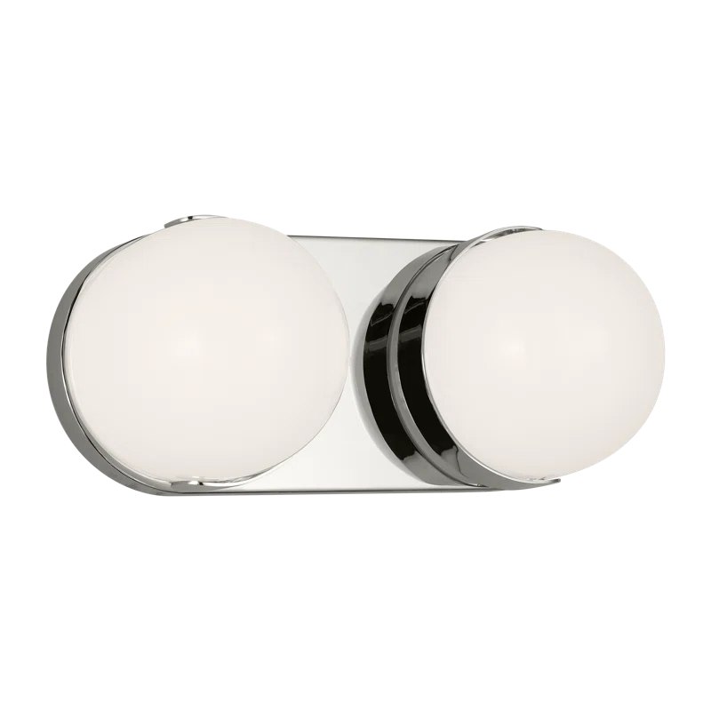 Polished Nickel 2-Light LED Bath Bar with Milk Glass Shades