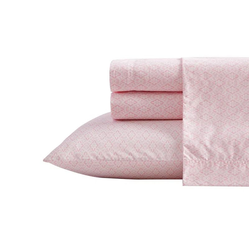 Queen Pink Cotton Percale Damask Sheet Set