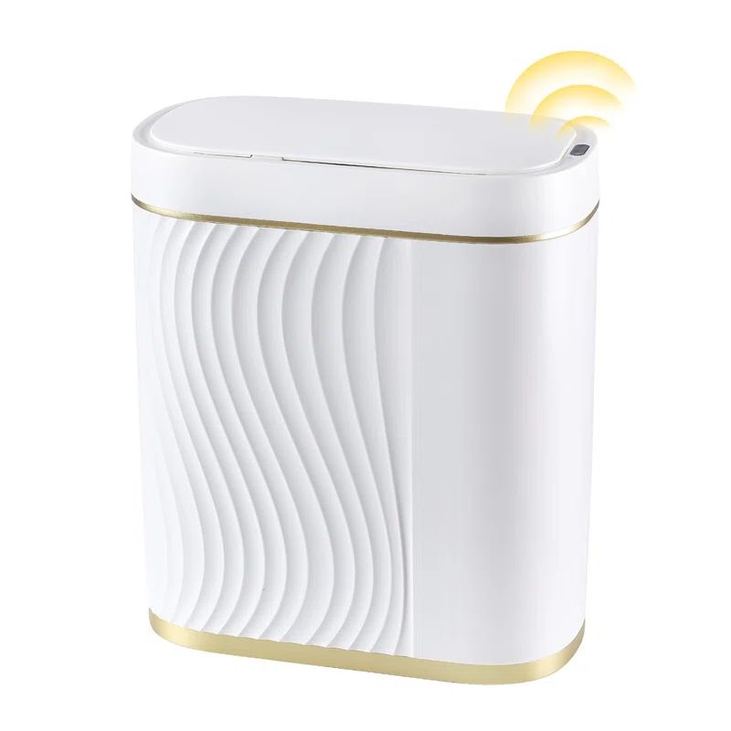 White and Gold Touchless 2 Gallon Plastic Trash Bin