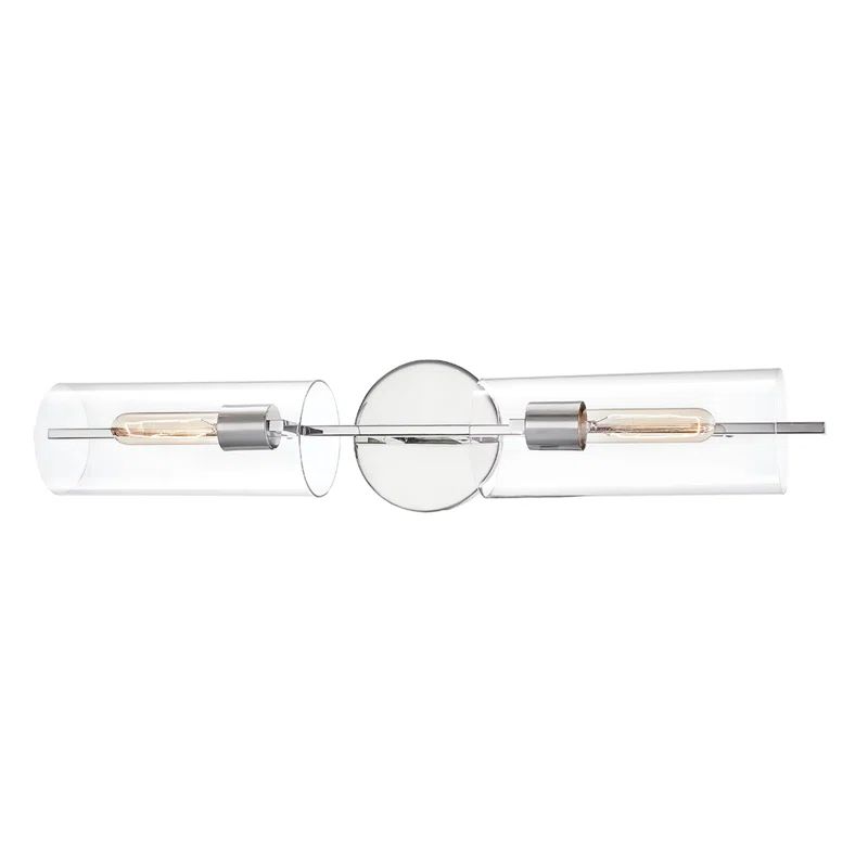 Polished Nickel Cylinder Glass 2-Light Wall Sconce
