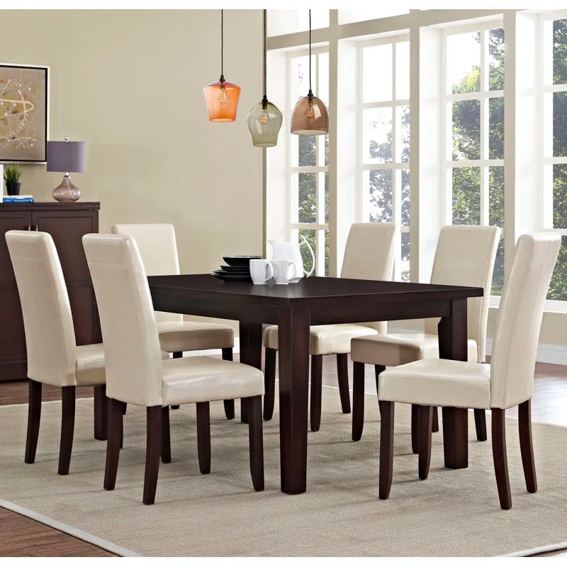 Java Brown Dining Set with Satin Cream Faux Leather Chairs