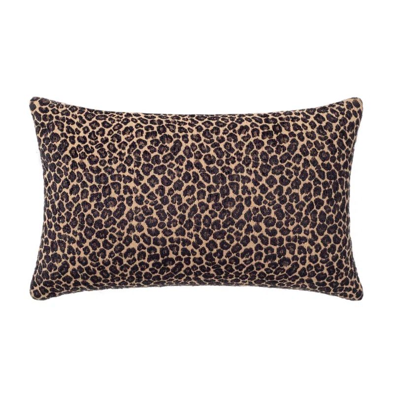 Black and Beige Woven Cotton Polyester Lumbar Throw Pillow