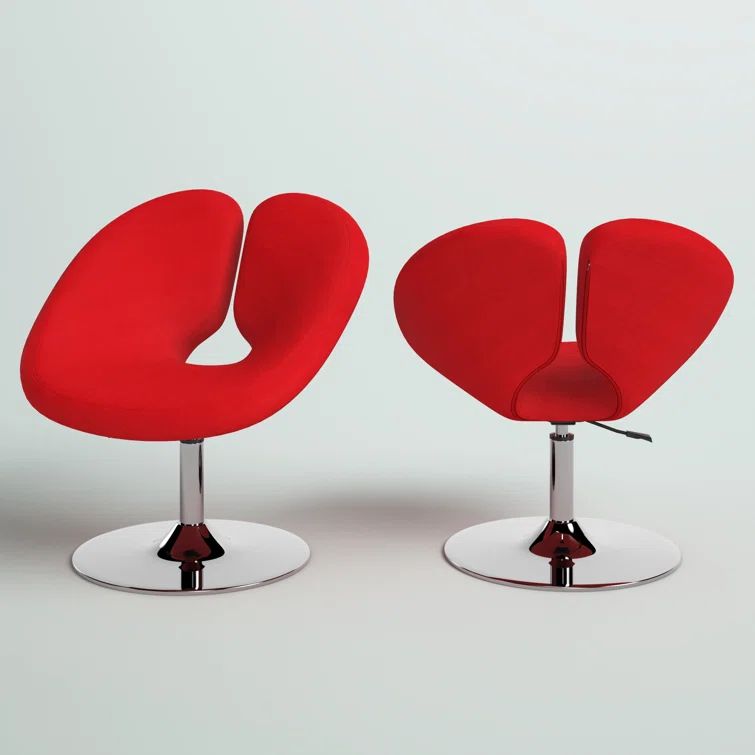 Red Wool Blend Swivel Accent Chairs with Metal Base, Set of 2